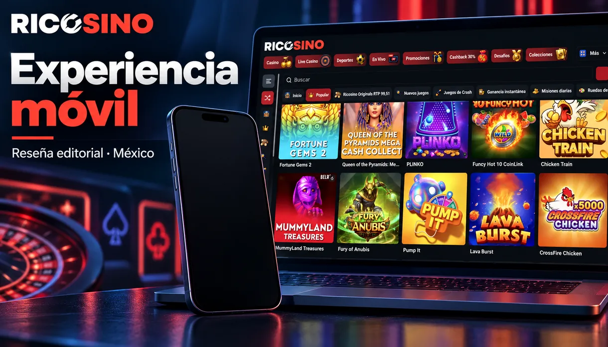 Portada editorial «Experiencia móvil» con un teléfono de pantalla en blanco junto al lobby de escritorio